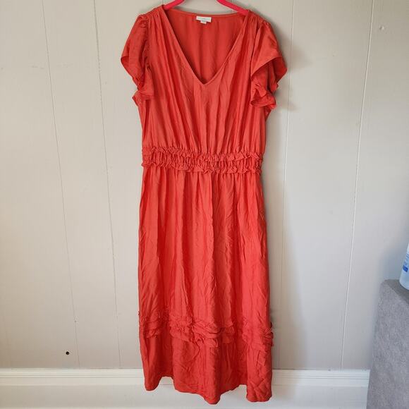 J.Jill Cottagecore Prairie Ruffle Autumn Maxi Dress Orange Large - Picture 1 of 13